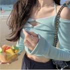 Off-shoulder Halter Cutout Knit Crop Top