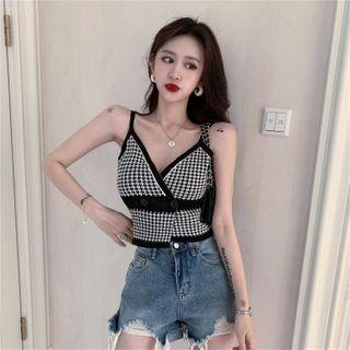 Houndstooth Double-breasted Knit Camisole Top