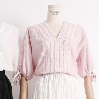 Patchwork Tie-cuff Chiffon Top