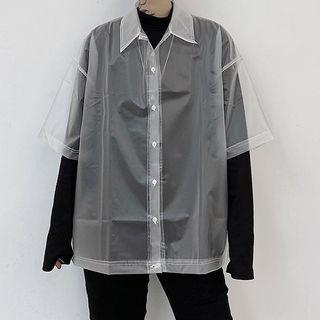 Short-sleeve Pvc Shirt Translucent White - One Size