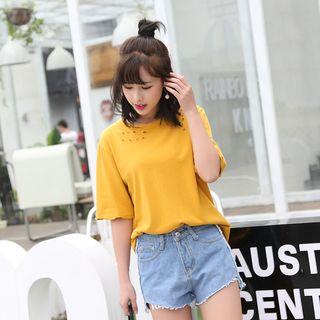 Fringed Cuff Denim Shorts