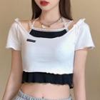 Lace Trim Camisole Top / Lettuce Edge Cropped T-shirt
