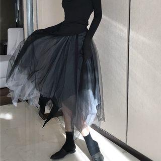 Mesh Layer Midi Skirt Black - Skirt - One Size