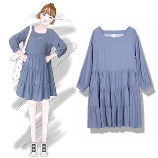 3/4-sleeve Square Neck Dress