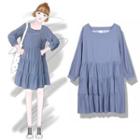 3/4-sleeve Square Neck Dress