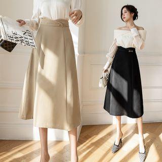 High Waist Plain Midi Flare Skirt