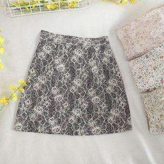 Floral Print Mini A-line Mesh Skirt