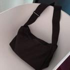 Plain Wide Strap Zip Crossbody Bag Korean Fabric - Black - One Size