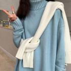 High-waist Long-sleeve Plain Knit Sweater