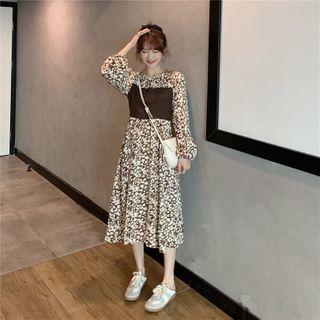 Mock Two-piece Chiffon Patterned Panel Dress