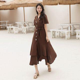 Bell-sleeve Ruffled Long Dress