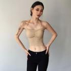 Chain Strap Cropped Halter Top Khaki - One Size