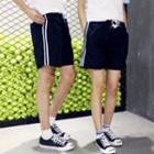 Couple Matching Contrast-trim Drawstring Shorts