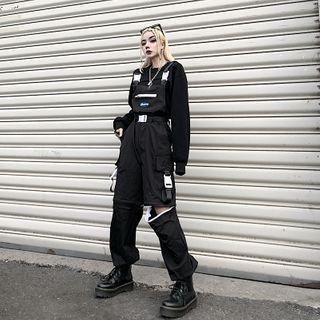 Drawstring Hem Removable Buckled Jumper Pants
