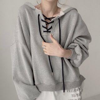 Lace-up Mock Two-piece Hoodie
