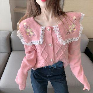 Peter-pan Collar Lace Trim Knit Top