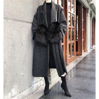 Herringbone Wool Cape Top / Furry Gloves