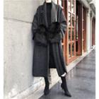 Herringbone Wool Cape Top / Furry Gloves
