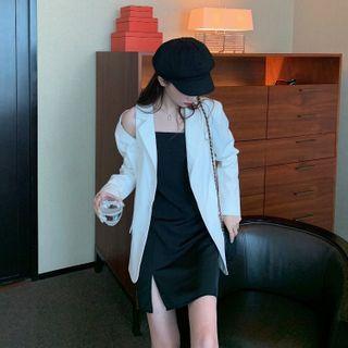 Blazer / Off Shoulder Striped Long-sleeve Shirt Dress / Cargo Sleeveless Dress