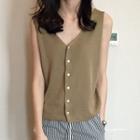 Button-up Sweater Vest Khaki - One Size