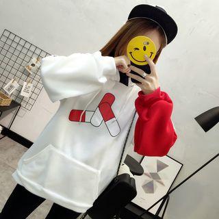 Fleece-lined Mock Two-piece Long-sleeve Hoodie