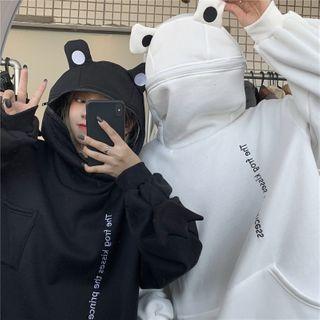 Couple Matching Letter Printed Zipped Detail Hooded Pullover