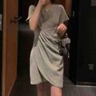 Short-sleeve V-neck Twist Front Dress