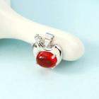 Chicken Pendant 1 Piece - Without Necklace - Red Stone - Silver - One Size