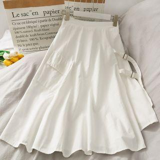 Buckled-accent Asymmetric Midi Skirt