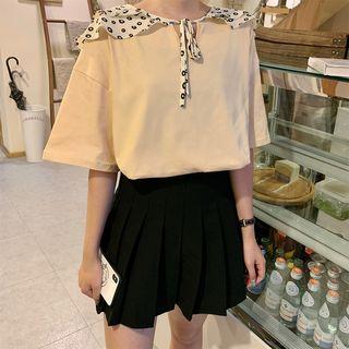 Dotted Peter Pan Collar Short Sleeve Top