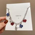 Butterfly Heart Glaze Stainless Steel Necklace X742 - Red & Blue Glaze - Silver - One Size