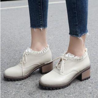 Lace-up Ruffle Chunky-heel Shoes