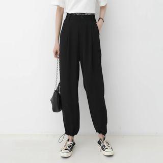Lettering High-waist Drawstring-cuff Pants