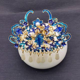 Chinese Traditional Crown Beaded Headpiece M91 - 1 Pc - Blue - One Size
