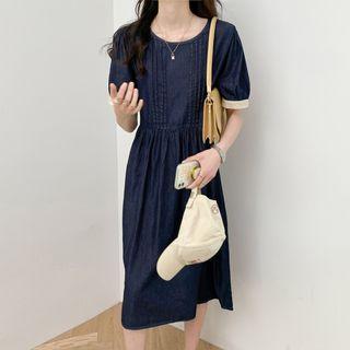 Round-neck Tow Tone Striped A-line Dress