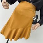 Set: Balloon-sleeve Blouse + Asymmetrical Hem A-line Skirt