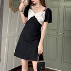Square-neck Color Block Short-sleeve Dress