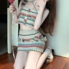 Sleeveless Striped Knit Top / Mini Skirt
