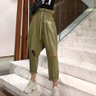 Paperbag Waist Distressed Pants