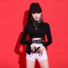 Crisscross Long-sleeve Cropped Top / Hot Pants / Waist Bag