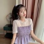Mock Two-piece Color-block Smocked Top