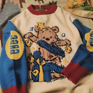 Cartoon Jacquard Sweater Almond - One Size