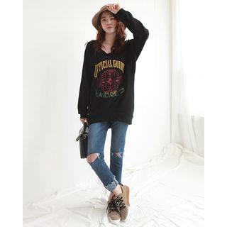 V-neck Dolman-sleeve Graphic Sweatshirt