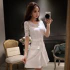 Short-sleeve Lace-panel A-line Dress