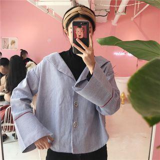 Bell-sleeve Buttoned Striped Top