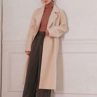 Notch Lapel Open-front Coat With Belt