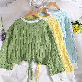 Long-sleeve Cable-knit Color Block Sweater