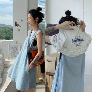 Elbow-sleeve Print T-shirt / Tank Dress