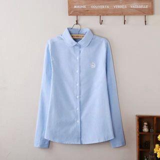 Long-sleeve Swan-embroidered Blouse