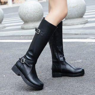 Faux Leather Zip-up Buckled Tall Boots